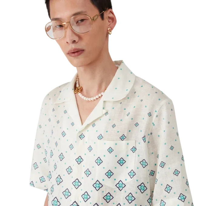 Camicia in lino con monogramma sfumato