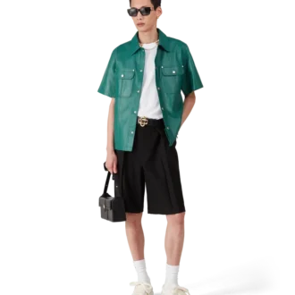 Camicia in pelle a maniche corte in pantaloncini