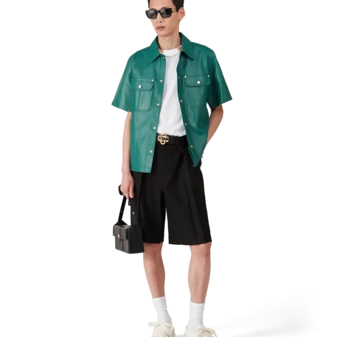 Camicia in pelle a maniche corte in pantaloncini Camicia in pelle a maniche corte in pantaloncini
