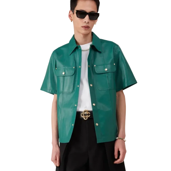 Camicia in pelle a maniche corte in pantaloncini Camicia in pelle a maniche corte in pantaloncini