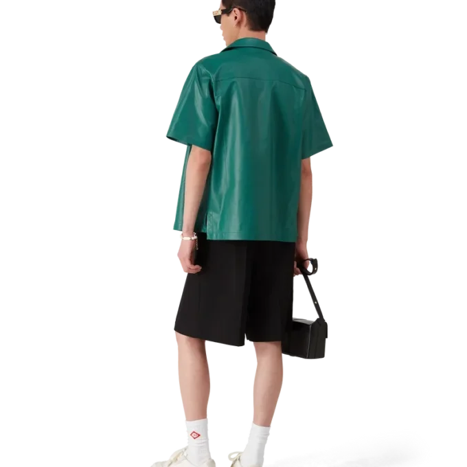 Camicia in pelle a maniche corte in pantaloncini Camicia in pelle a maniche corte in pantaloncini