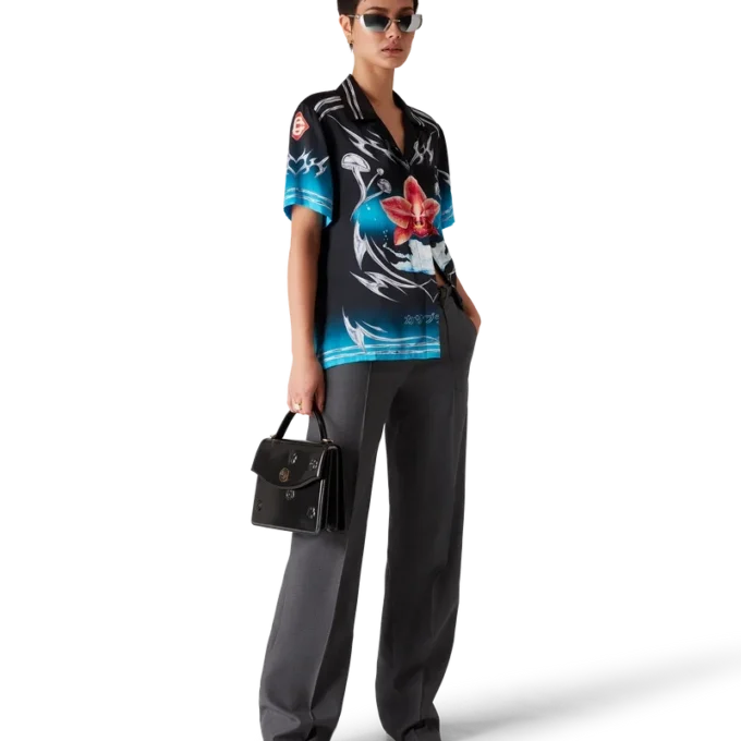 Camicia in raso di seta a maniche corte Blades