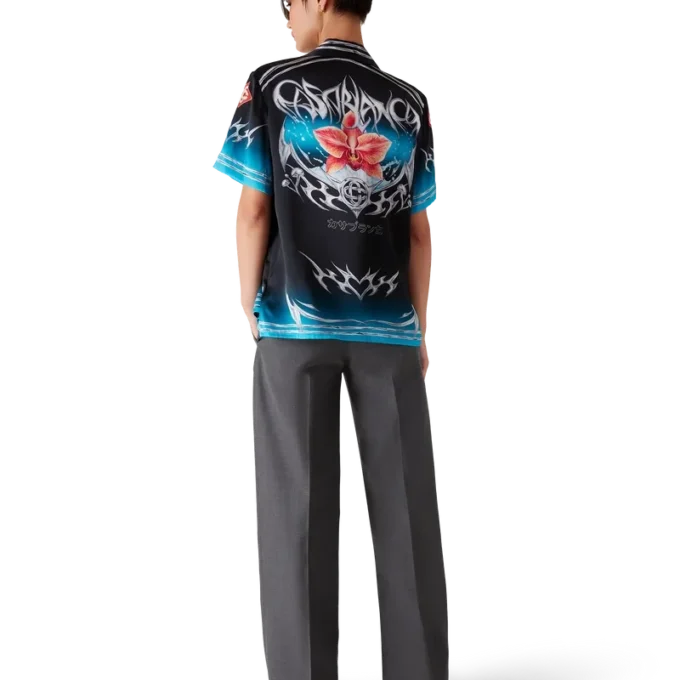 Camicia in raso di seta a maniche corte Blades