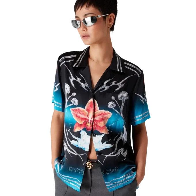 Camicia in raso di seta a maniche corte Blades