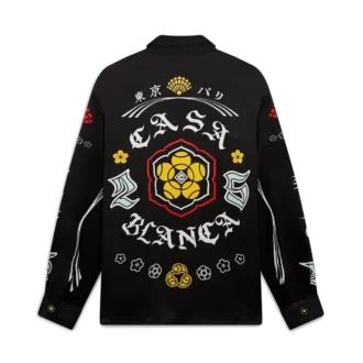 Camicia in raso di seta a maniche lunghe con emblema