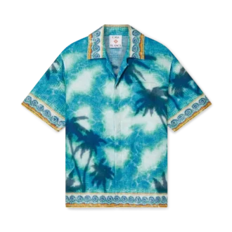 Camicia in seta a maniche corte con emblema Poolside in pantaloncini