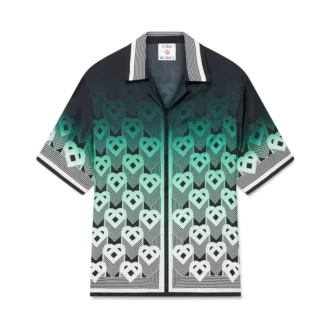 Camicia in seta a maniche corte con monogramma sfumato