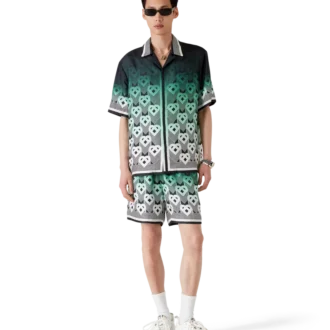 Camicia in seta a maniche corte con monogramma sfumato