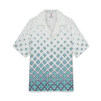 Camicia in seta a maniche corte con monogramma sfumato in stile pantaloncini