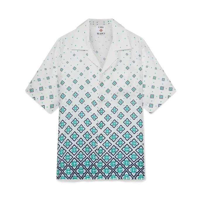 Camicia in seta a maniche corte con monogramma sfumato in stile pantaloncini