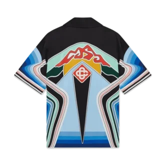 Camicia in seta a maniche corte con motivo Graphic Mountain in pantaloncini