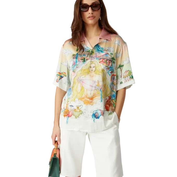 Camicia in seta a maniche corte The Road to Knowledge