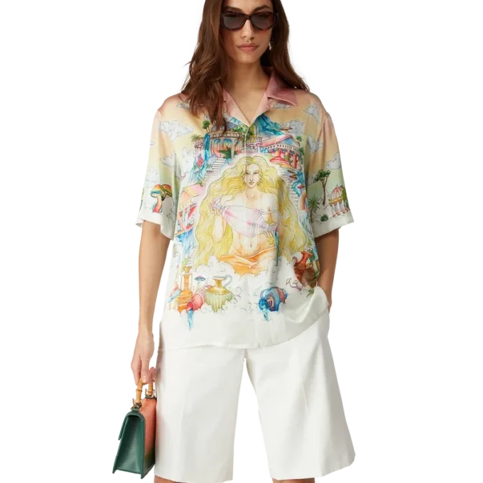 Camicia in seta a maniche corte The Road to Knowledge