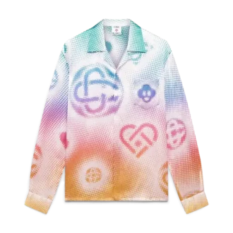 Camicia in seta a maniche lunghe con logo in mezzitoni