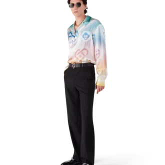 Camicia in seta a maniche lunghe con logo in mezzitoni