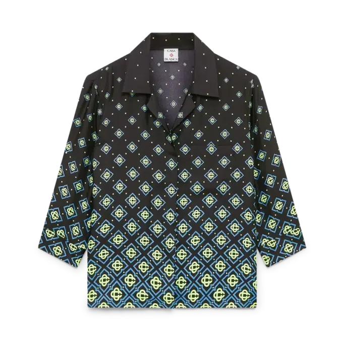Camicia in seta a maniche lunghe con monogramma sfumato