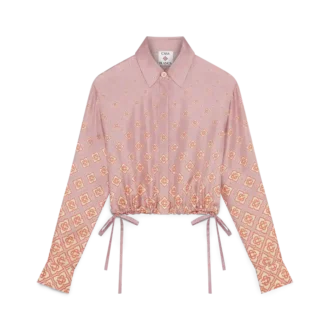 Camicia in seta a maniche lunghe con monogramma sfumato