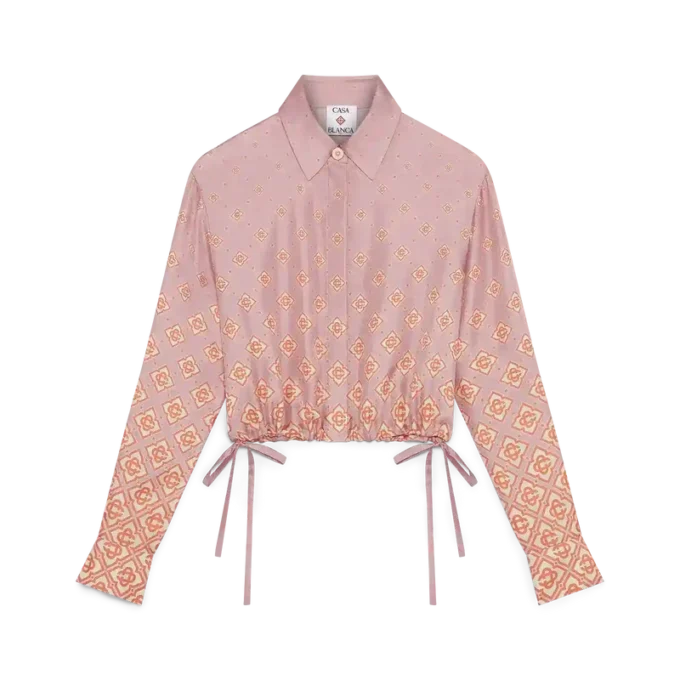 Camicia in seta a maniche lunghe con monogramma sfumato