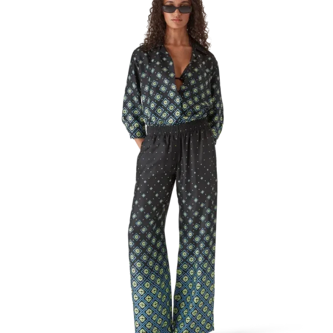 Camicia in seta a maniche lunghe con monogramma sfumato