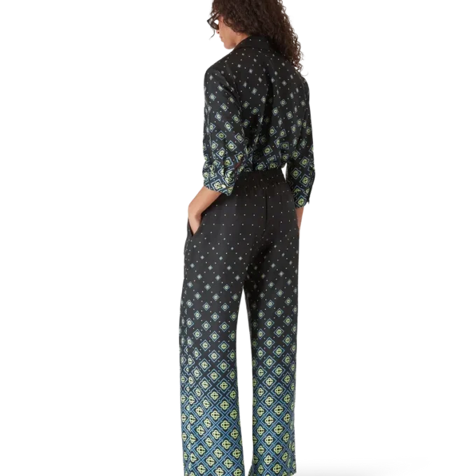 Camicia in seta a maniche lunghe con monogramma sfumato