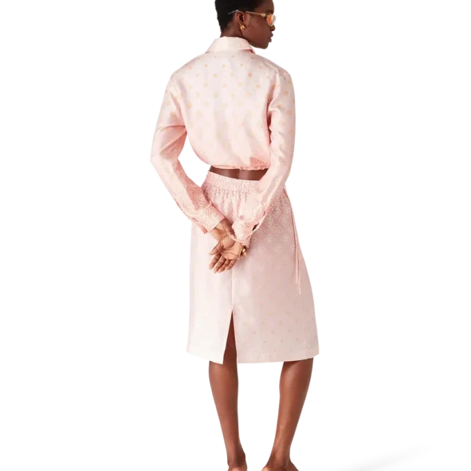 Camicia in seta a maniche lunghe con monogramma sfumato