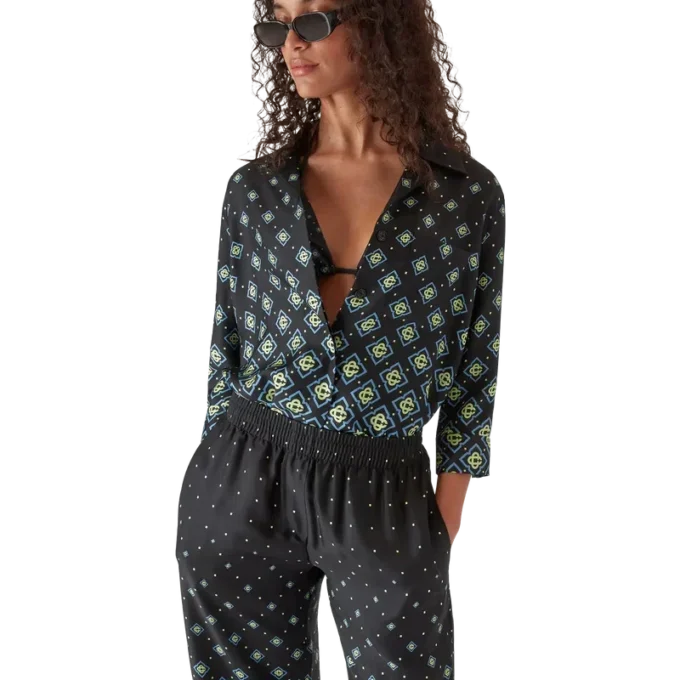 Camicia in seta a maniche lunghe con monogramma sfumato