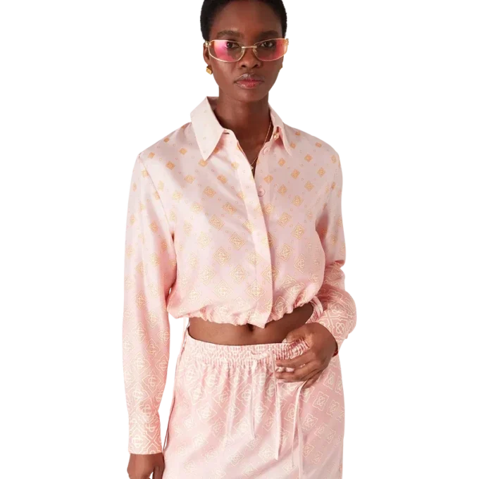 Camicia in seta a maniche lunghe con monogramma sfumato