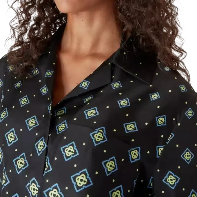 Camicia in seta a maniche lunghe con monogramma sfumato
