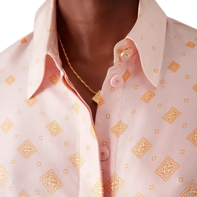 Camicia in seta a maniche lunghe con monogramma sfumato