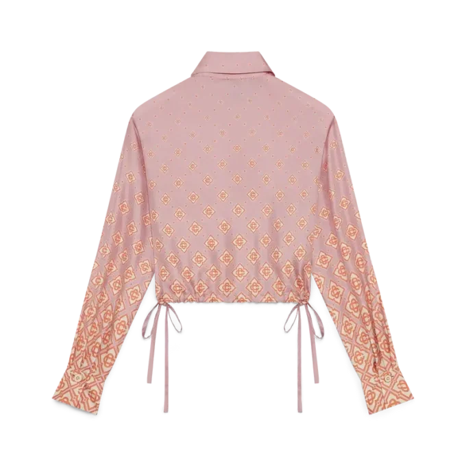 Camicia in seta a maniche lunghe con monogramma sfumato