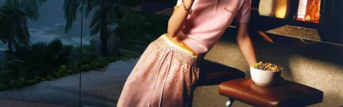 Camicia in seta a maniche lunghe con monogramma sfumato