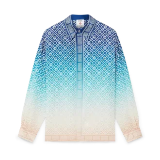 Camicia in seta a maniche lunghe con motivo jacquard sfumato Camicia in seta a maniche lunghe con motivo jacquard sfumato