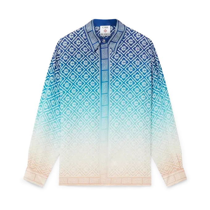 Camicia in seta a maniche lunghe con motivo jacquard sfumato