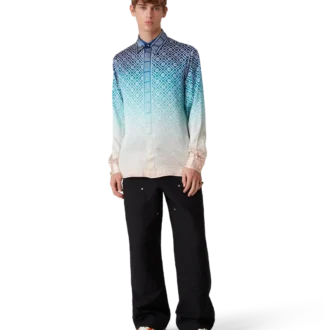 Camicia in seta a maniche lunghe con motivo jacquard sfumato Camicia in seta a maniche lunghe con motivo jacquard sfumato