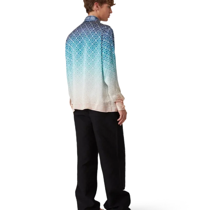 Camicia in seta a maniche lunghe con motivo jacquard sfumato