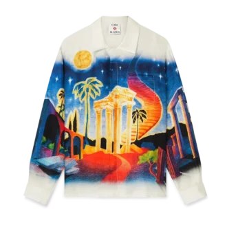 Camicia in seta a maniche lunghe Midnight Acropolis