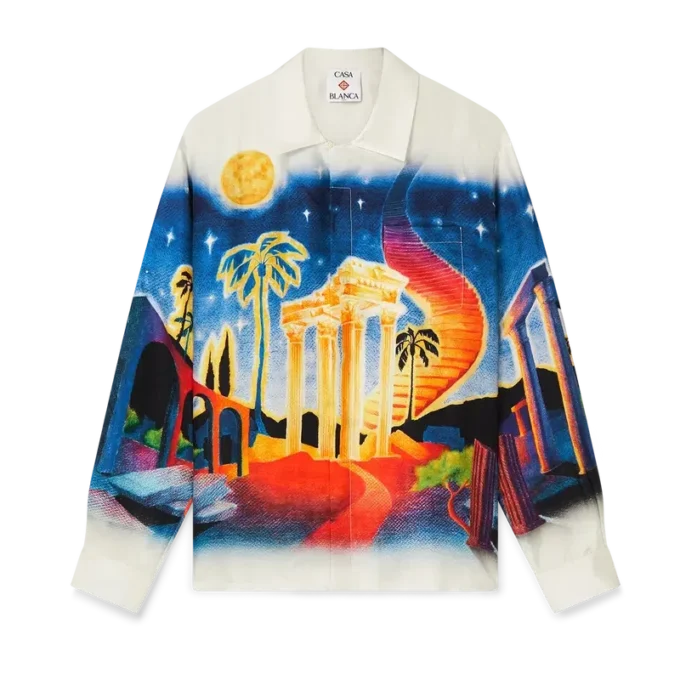 Camicia in seta a maniche lunghe Midnight Acropolis