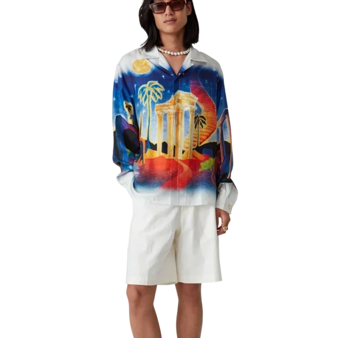 Camicia in seta a maniche lunghe Midnight Acropolis