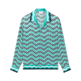 Camicia in seta a maniche lunghe Monogram Wave