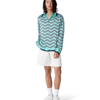 Camicia in seta a maniche lunghe Monogram Wave