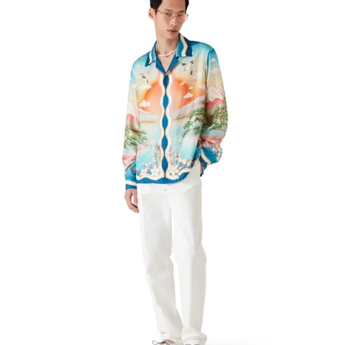 Camicia in seta a maniche lunghe Tennis Club