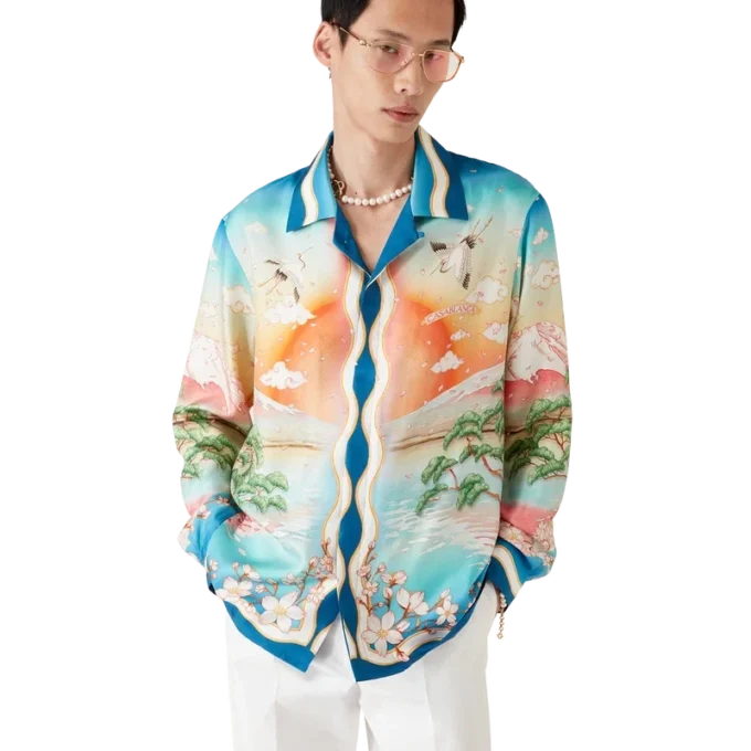 Camicia in seta a maniche lunghe Tennis Club