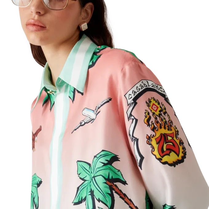 Camicia in seta a maniche lunghe Tennis Club