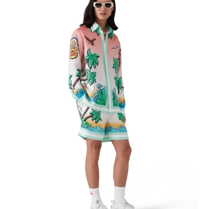 Camicia in seta a maniche lunghe Tennis Club