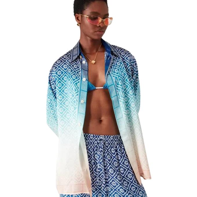 Camicia in seta jacquard sfumato