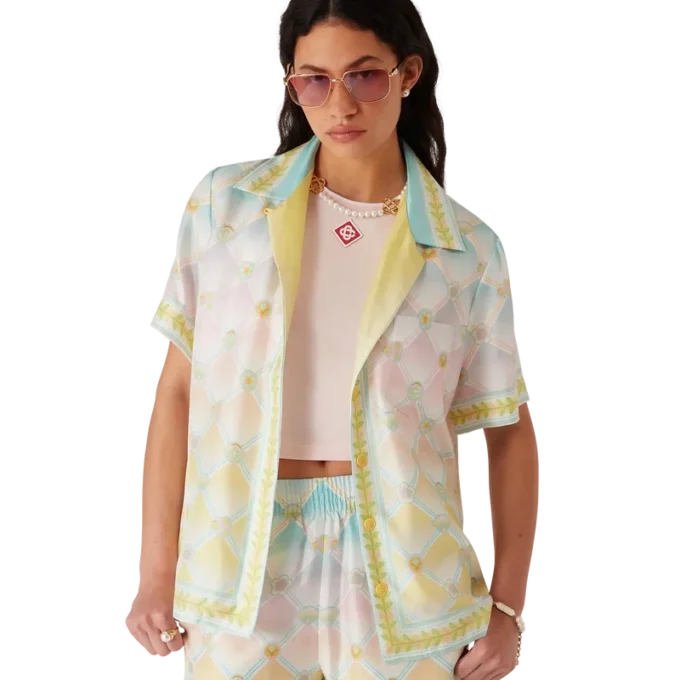 Camicia in twill di seta a maniche corte Candy Icons in pantaloncini