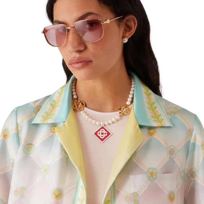 Camicia in twill di seta a maniche corte Candy Icons in pantaloncini