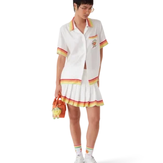 Camicia in twill di seta a maniche corte Orange Mascot in pantaloncini