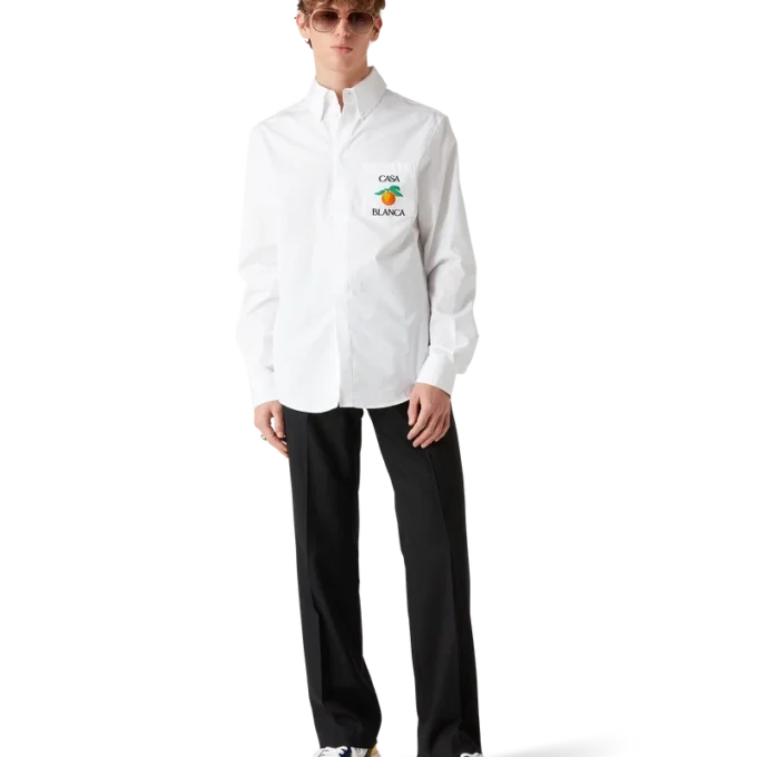 Camicia Oxford arancione ricamata