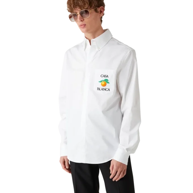 Camicia Oxford arancione ricamata